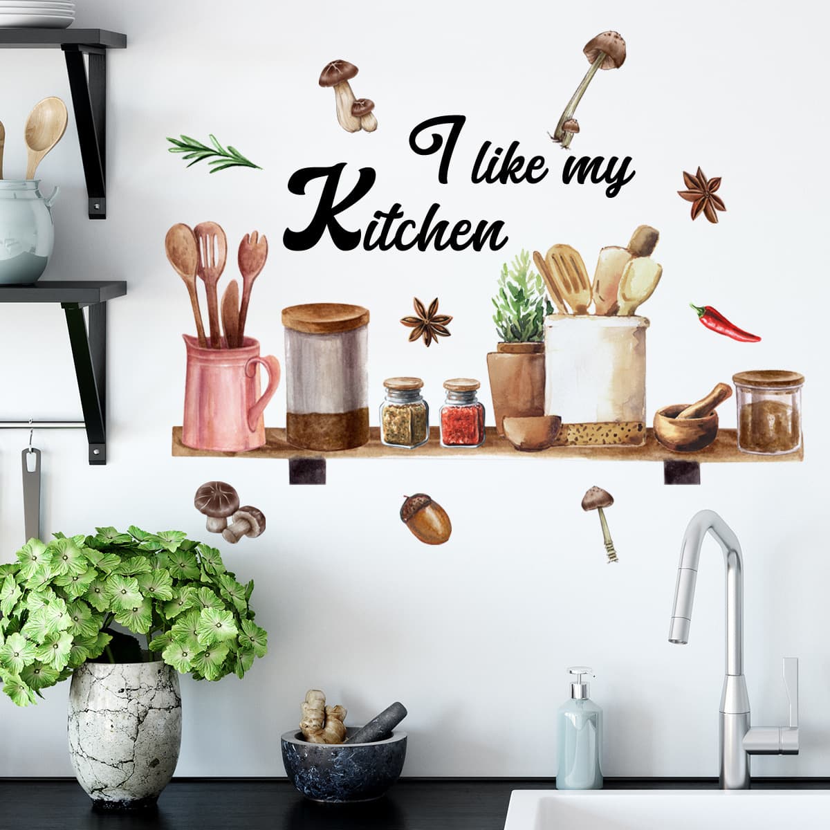 Kitchen Utensils Wall Stickers English Quote Background Wall Decor Self-adhesive Decals For Kitchen
