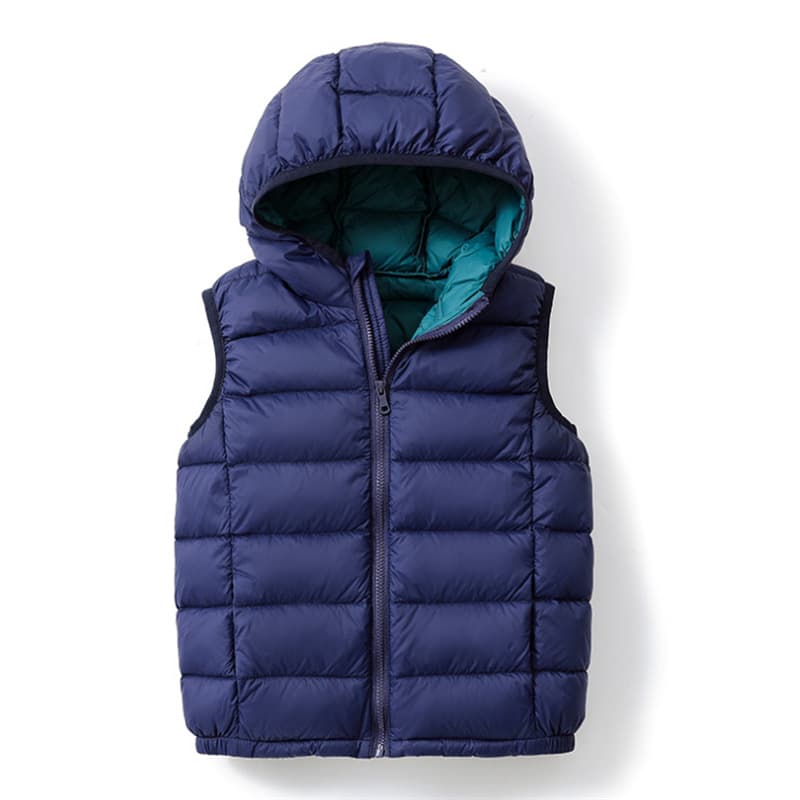 Cross-border e-commerce children's lightweight down jackets, boys' and girls' vests, hooded, short style, 90% down, warm outerwear for medium and large children.