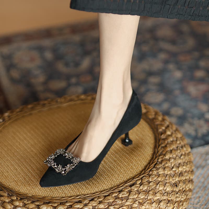 French High Heels Luxury Premium Black 2026 Early Spring Rhinestone Stiletto Sexy Comfortable Soft Sole Women's Shoes