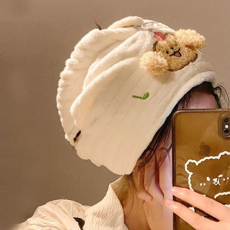 Line art dog quick-dry hair towel, cute for women super absorbent fast-drying hair wrap towel, coral fleece bath cap for adults and students.