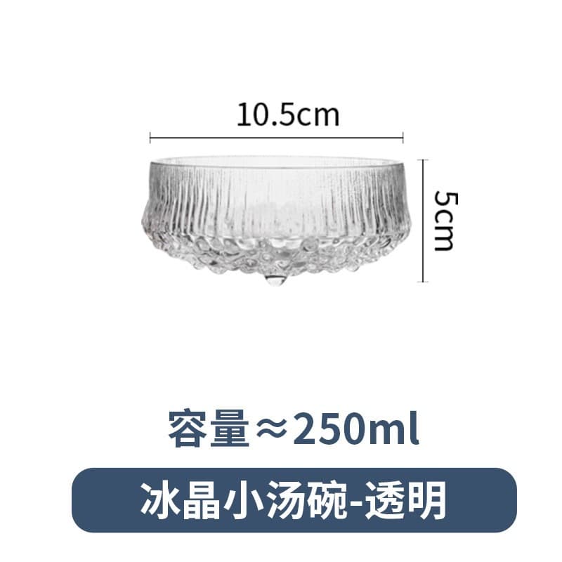 Minimalist Ins-Style Embossed Glass Dessert Bowl, High-Transparency Fruit Yogurt Bird's Nest Bowl, Ice Cream Bowl for Home Use