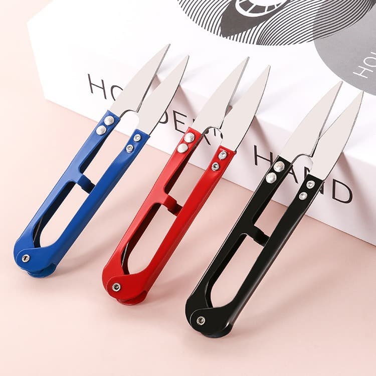 Home daily use U-shaped spring yarn scissors large cross-stitch clothing thread cutting sewing scissors colorful iron scissors
