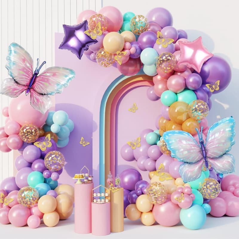 Butterfly Pink Purple Balloon Garland Arch Set Birthday Confetti Star Balloons Girl Bride Wedding Party
