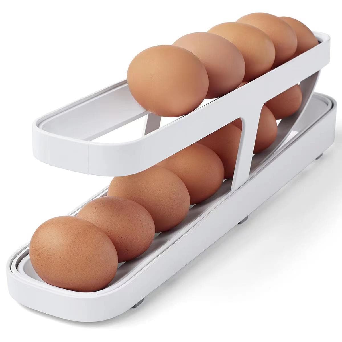 2024 Practical Double-Layer Egg Cart for Home Use, Kitchen, Refrigerator Side Door, Drop-Proof, Freshness Preservation, Storage, and Automatic Egg Roller