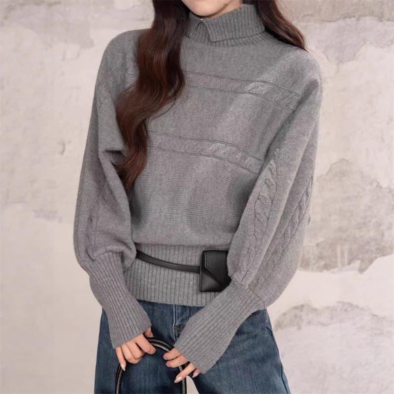 2025 Winter Korean Casual Thick Knit Sweater Design Long Sleeve Pullover Warm Knit Top for Women