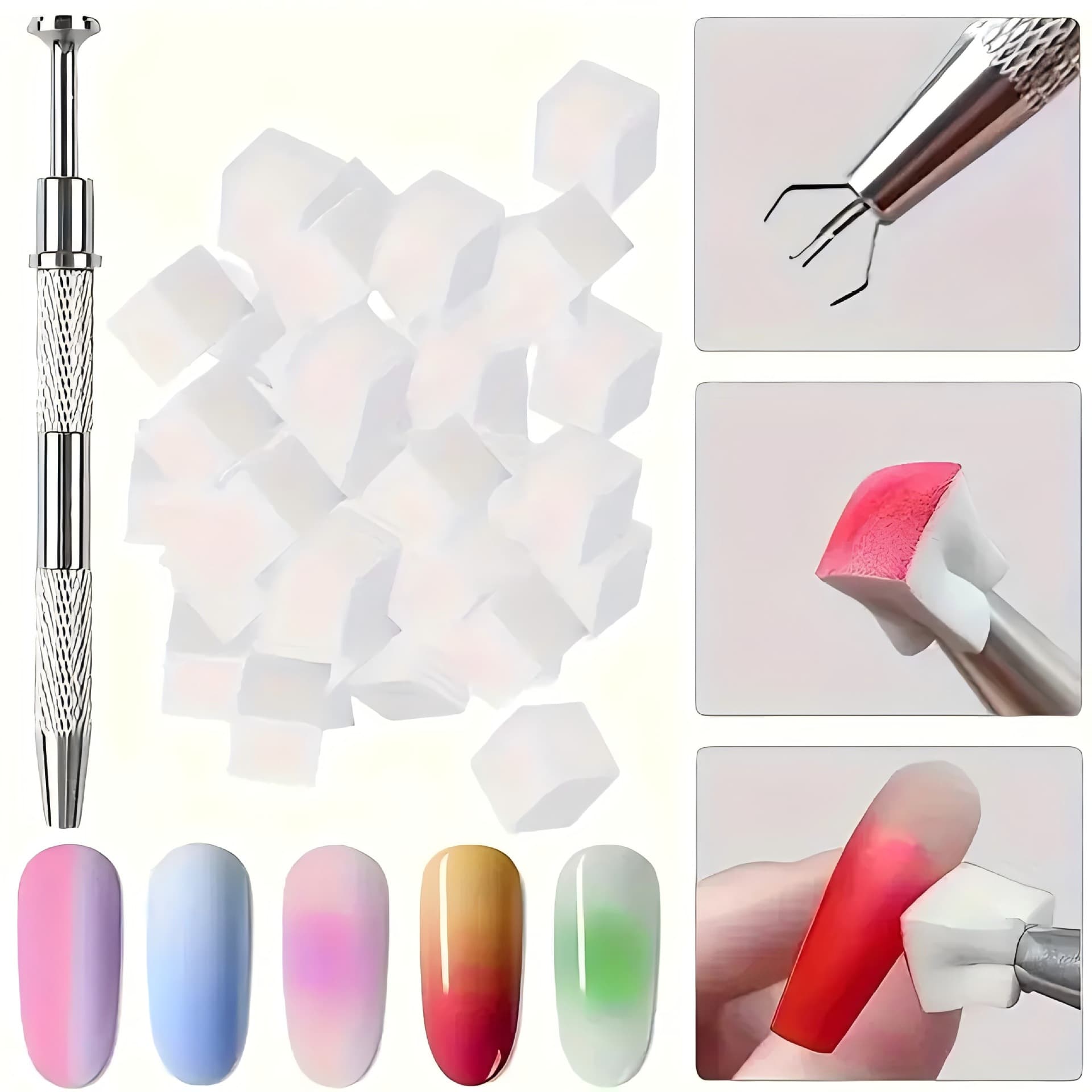 Nail Art Mini Tofu Block Sponge for Gradient Blush, Nail Brush, Glue, Storage Box, High Density