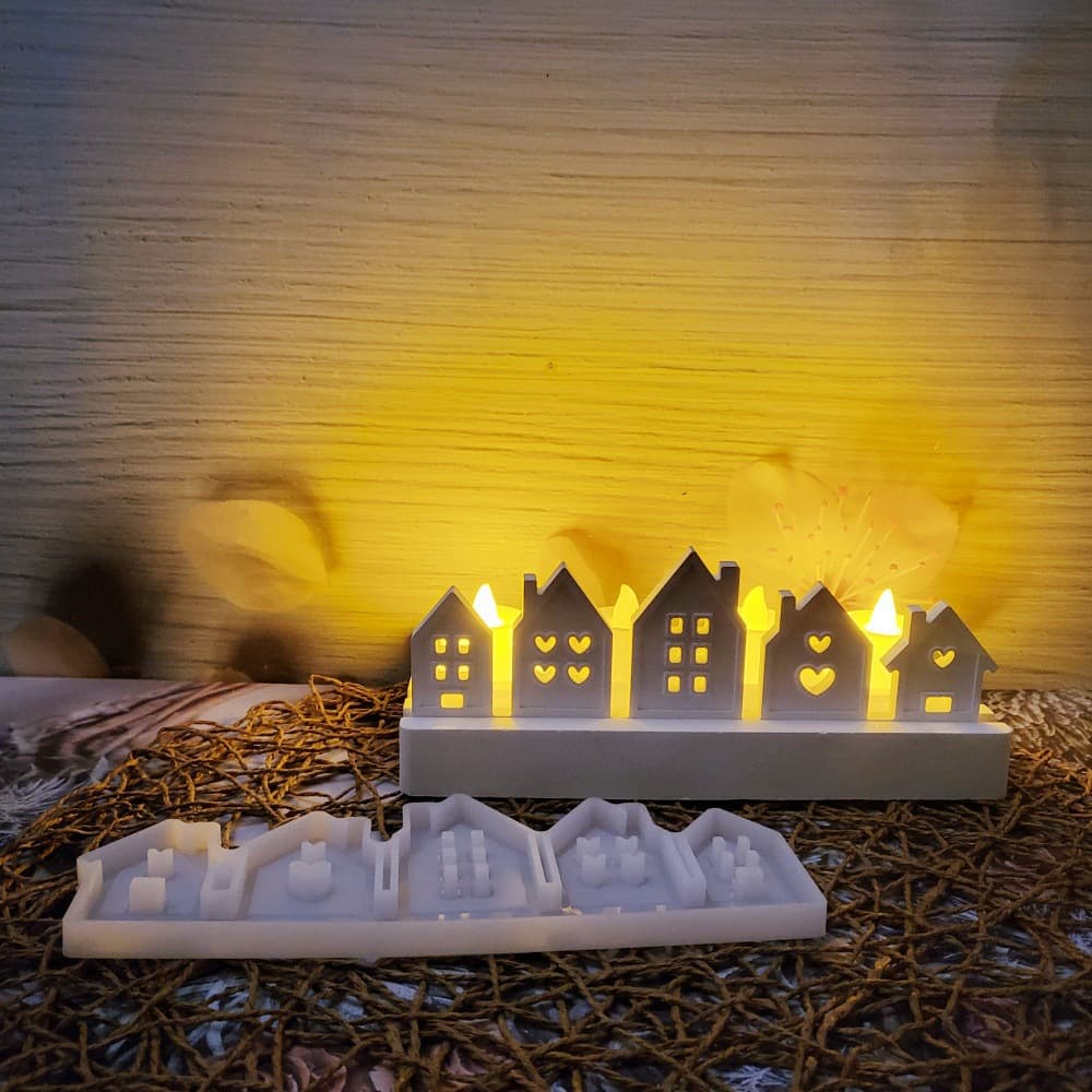 S0794 Five Consecutive Houses Desktop Decoration Cement Gypsum Mold DIY Silicone Mold