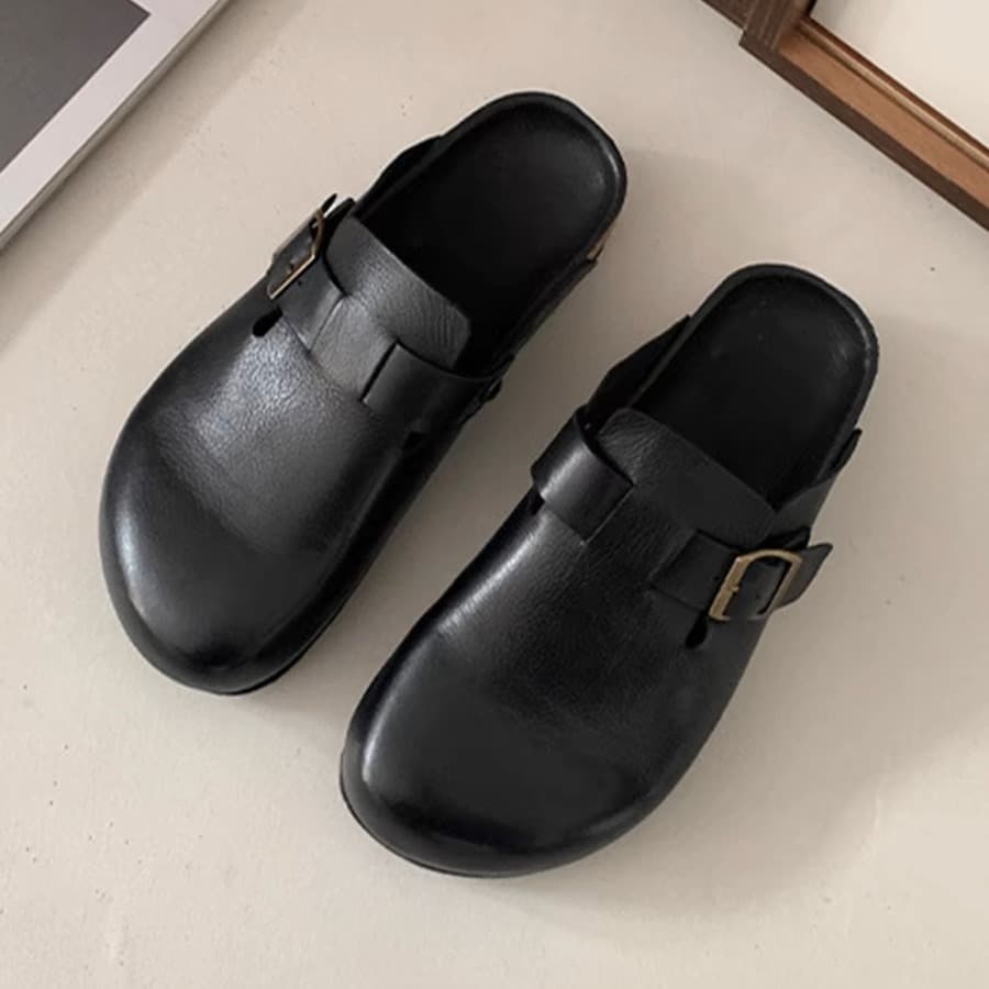 Cowhide Edition ~ Genuine Leather Women's Half Slippers Thick Sole Outdoor Wear Bo Xin Ken Shoes Sandals Half Shoes