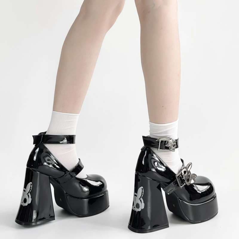 Instagram-style platform high heels, edgy punk, sweet and cool, original, unique, niche gothic, Y2K subculture high heels