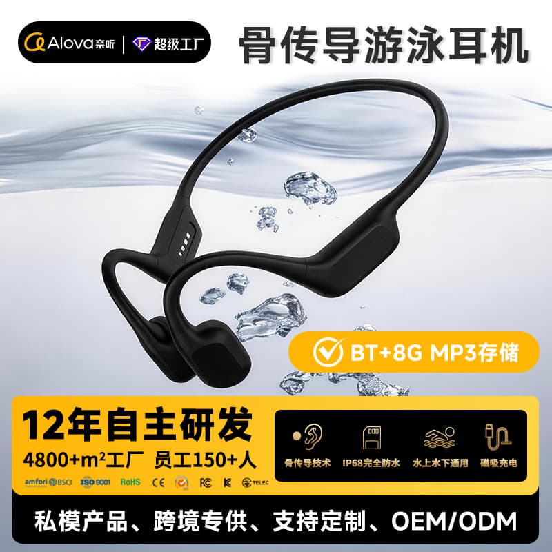 New Cross-Border Bone Conduction Bluetooth Headphones, Waterproof with Built-in Memory, Open-Ear Hanging Swimming Headphones