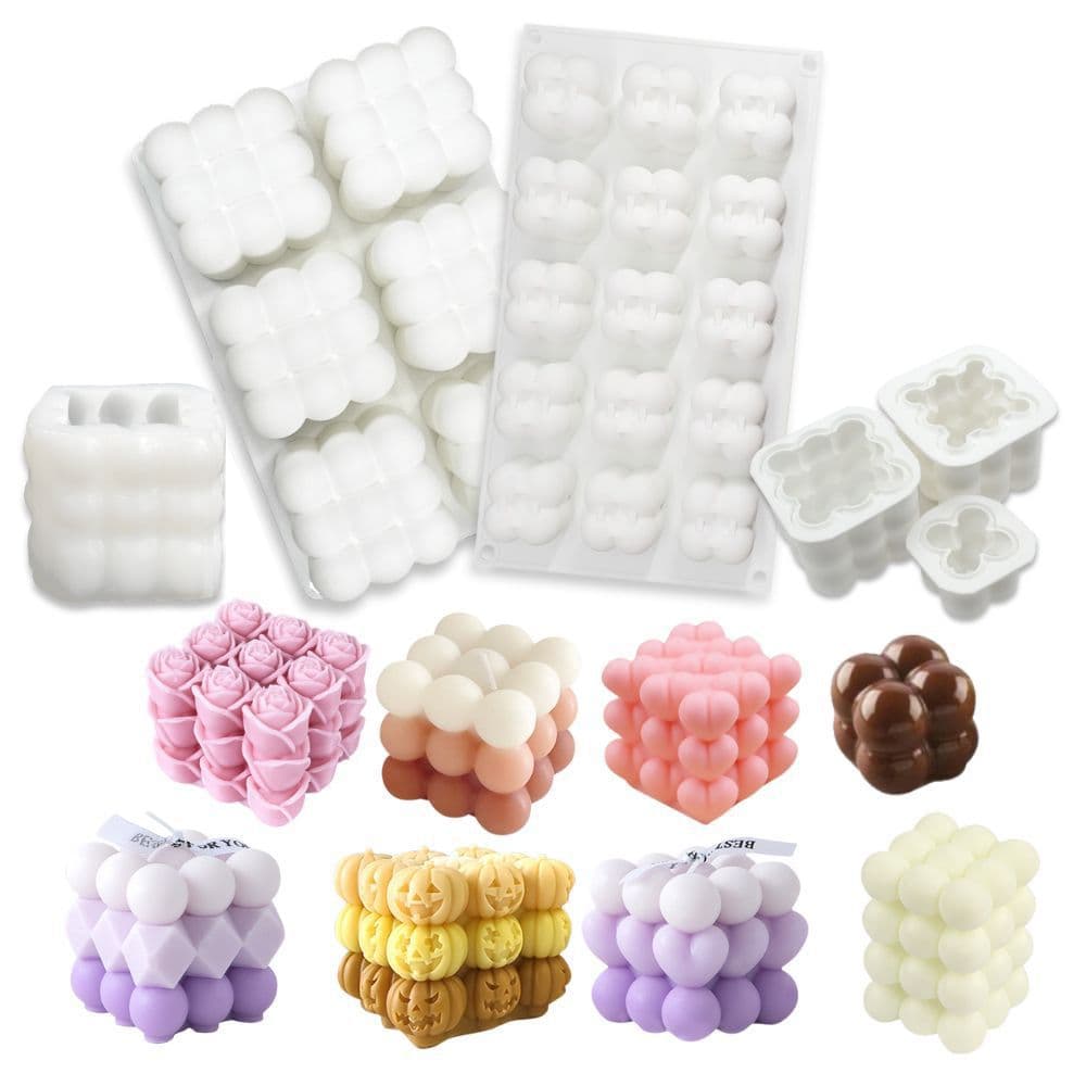 6-Cube Magic Ball Candle Silicone Mold, 15-Cube Small Magic Cube Plaster Mold, Heart Mousse Cake Baking Mold