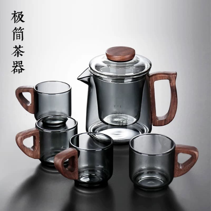 Acacia pot glass teapot tea set household high borosilicate glass tea maker tea water separation flower teapot