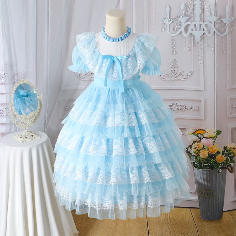 Frozen Elsa Princess Girls 2025 Children's Birthday Tulle Dress Summer Blue Lightweight 185g