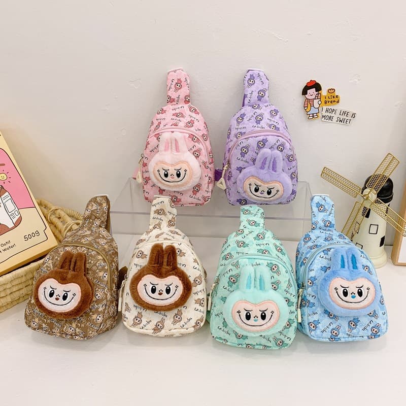 Bubble Doll Plush Cartoon Crossbody Matt Rabbit Bag, Girls' Lab Crossbody Bag, Labu Pull Children's Chest Bag