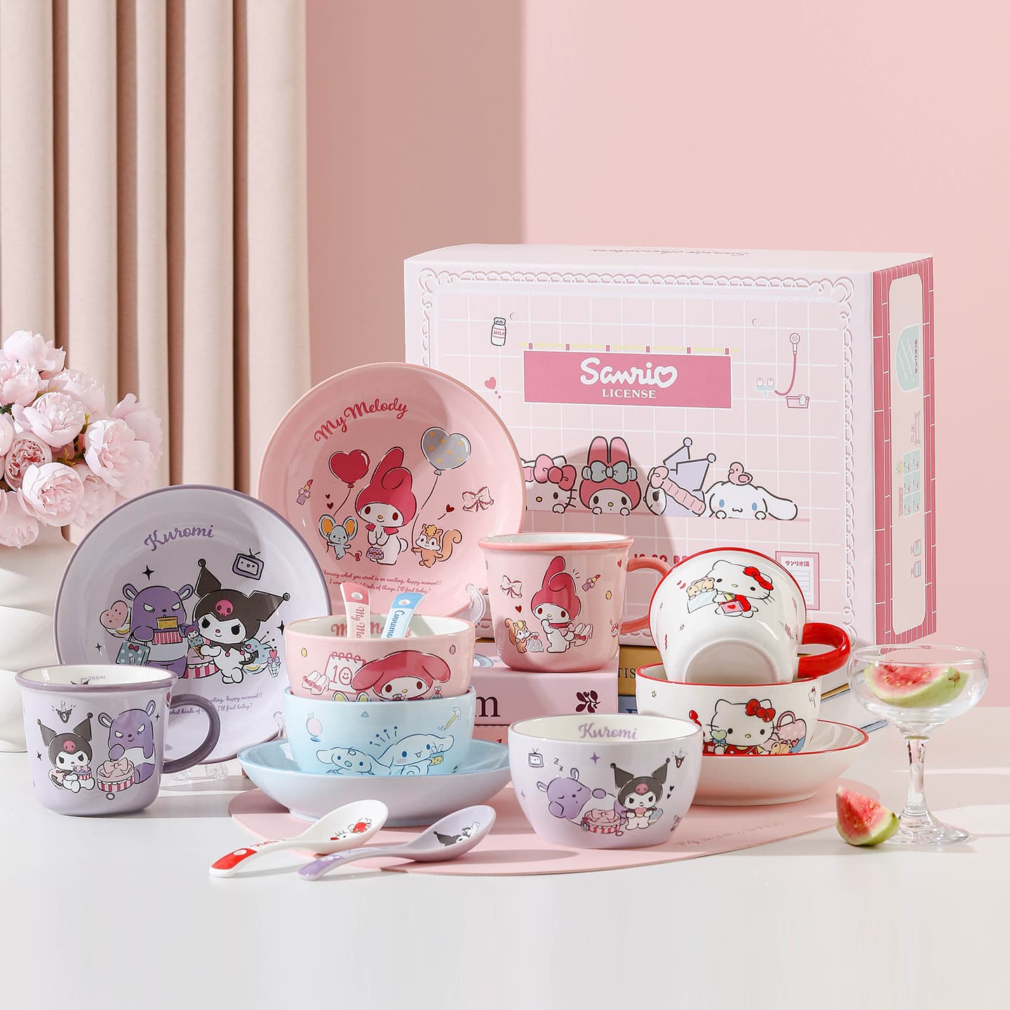 Sanrio Friendship Ceramic Cartoon Rice Bowl Soup Bowl Cute Plate Spoon Kids Tableware Set New Export Product