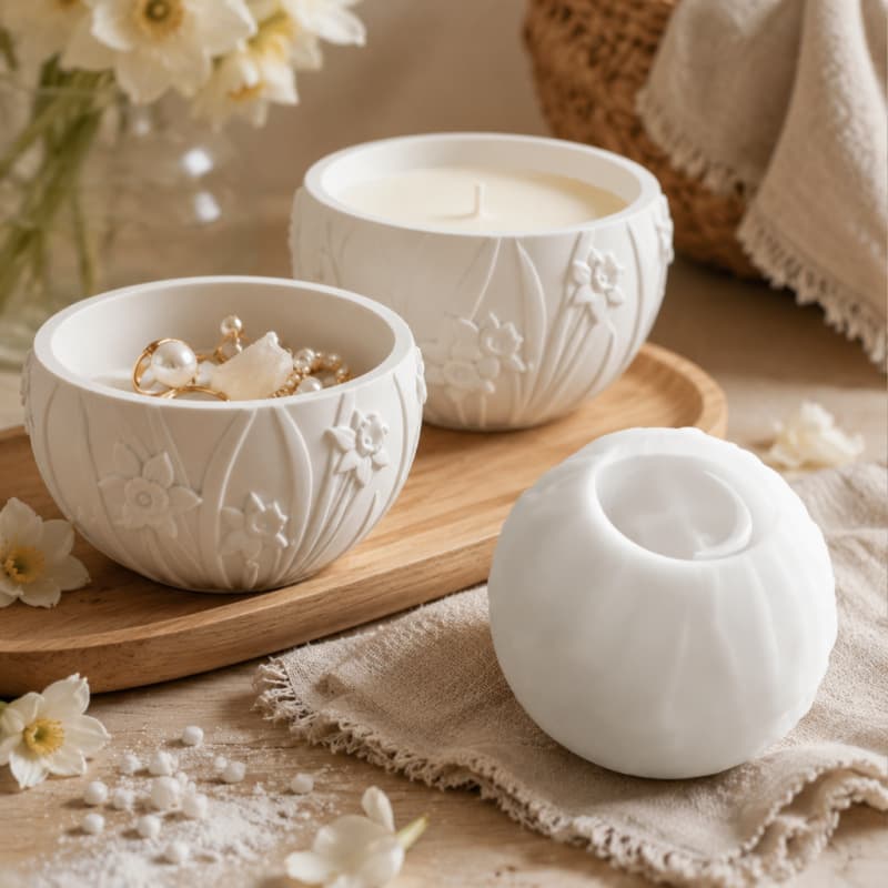 Relief bowl silicone mold flower candle cup candle jar bowl decorative plaster glue mold