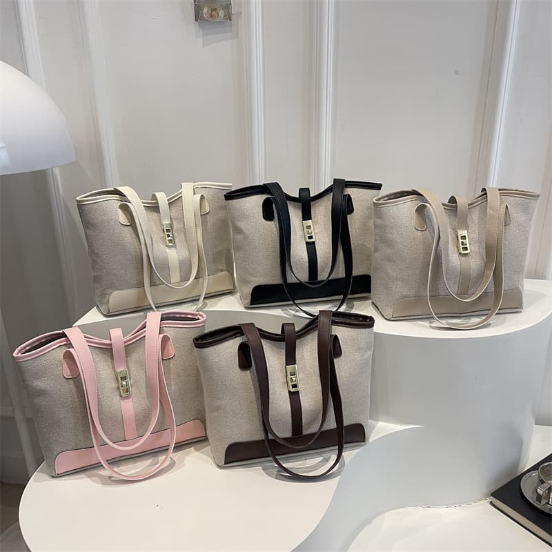 2026 Summer New Color-Block Stylish Underarm Tote Bag Casual Retro Bag for Women Large Capacity Commuter Shoulder Bag