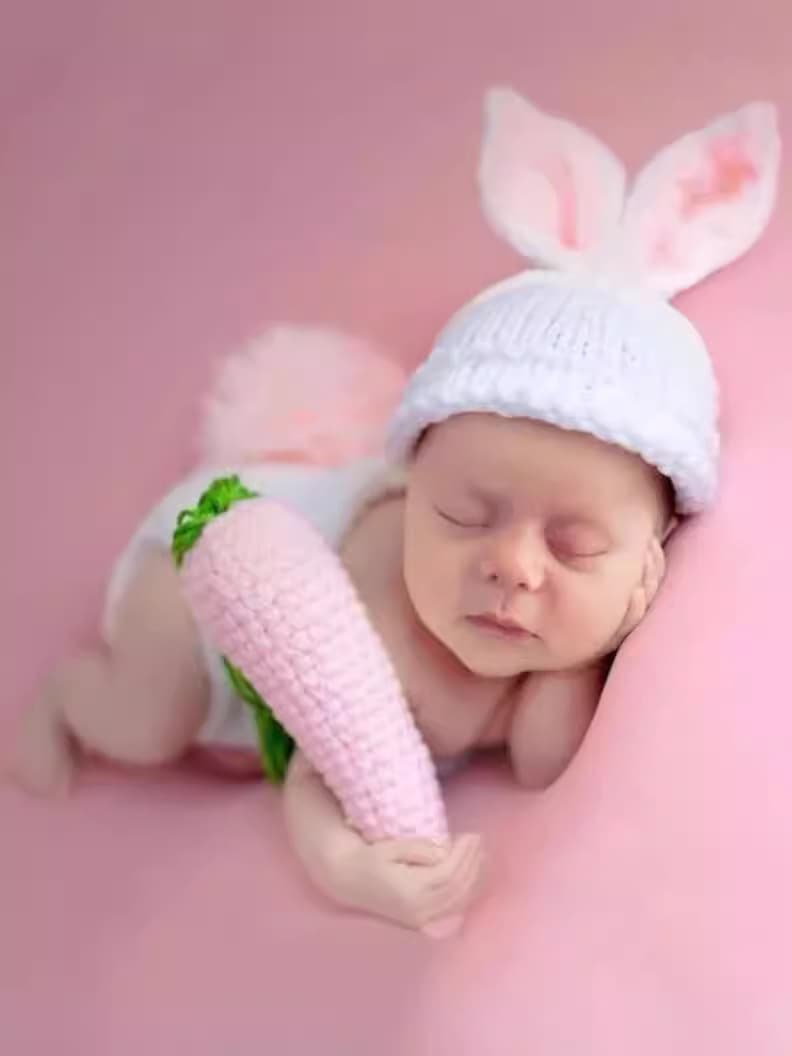 Children's photography clothing Newborn sweater Wool hand-knitted photo studio baby photo clothing Rabbit + Carrot