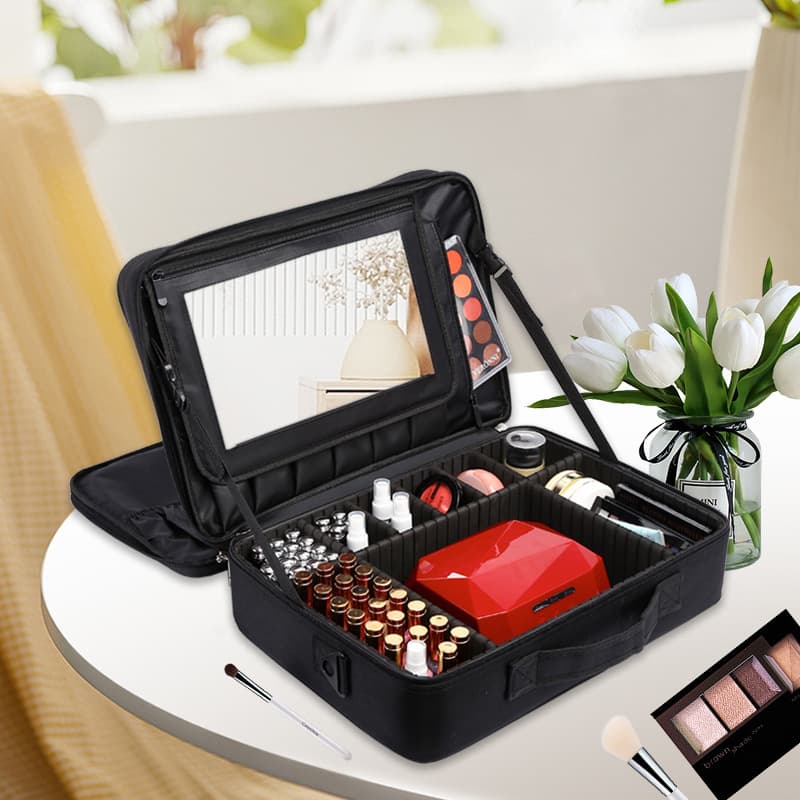 Large-capacity waterproof Oxford cloth cosmetic bag with mirror, professional makeup artist tool box, high appearance
