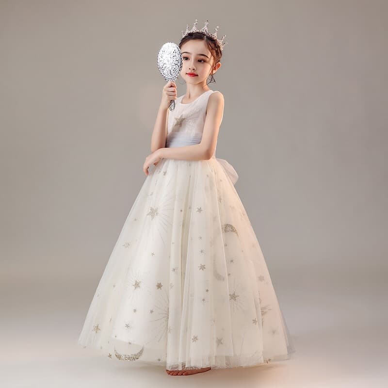 Children's Formal Dress White Girls Wedding Flower Girl Princess Dress Baby Birthday Party Girl Little Host Dress