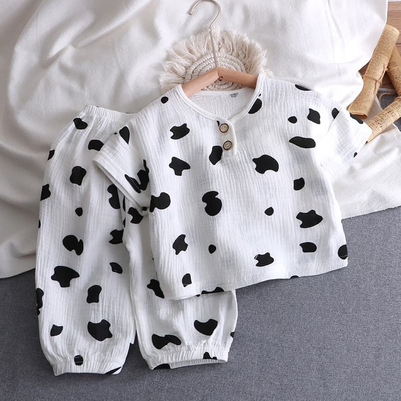 Children's Double-Layer Cotton Gauze Set Summer Thin Style Boys Girls Pure Cotton Homewear Pajamas Gauze Air Conditioning Wear Kids Clothing