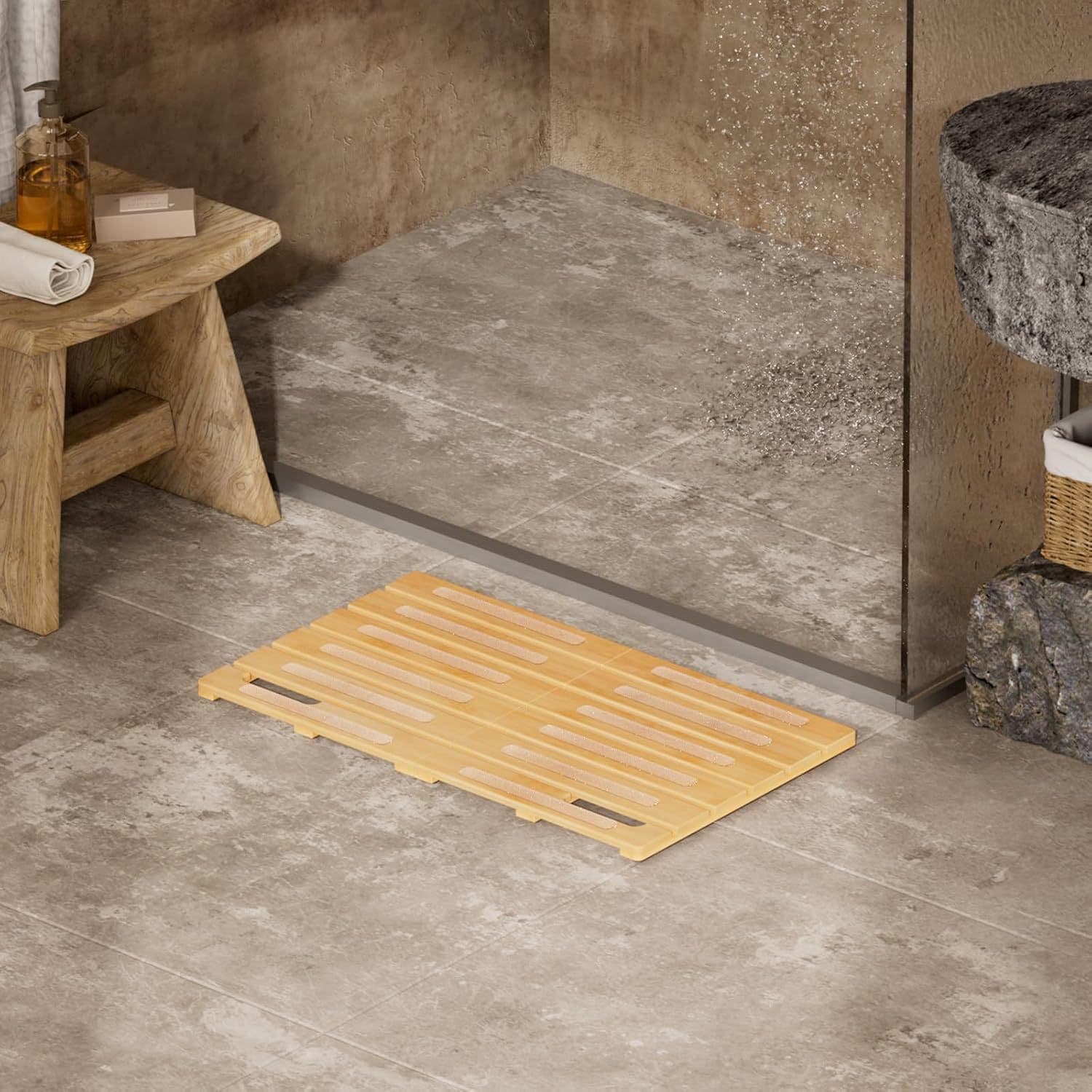 Simple Bamboo Shower Mat Foldable Non-Slip Bath Mat Bathroom Floor Mat Home Bathroom Wooden Floor Mat