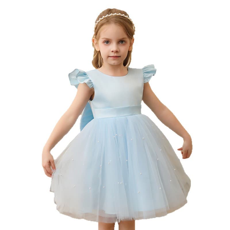 Girls Princess Dress with Large Back Bow, Open Back Tulle Gown, Little Girl Birthday Party Dress, Light Luxury