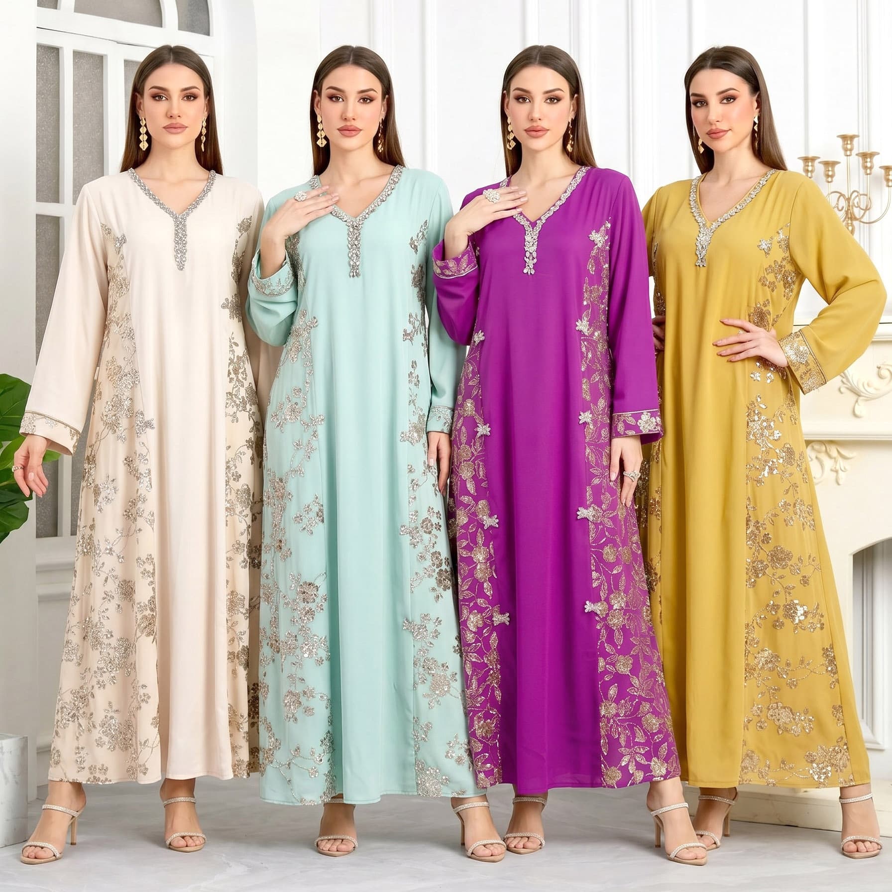 AD25062 Foreign Trade Heavy Industry Bead Embroidered Sequin Robe Women's Dress Clothing Women's Robe