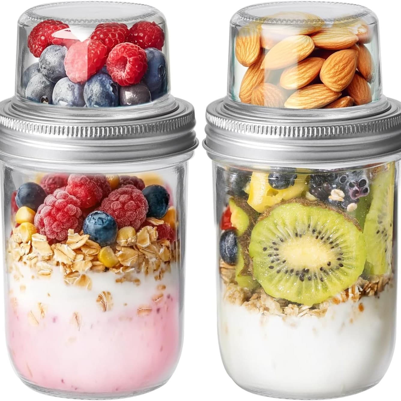 Overnight oatmeal container with lid, yogurt parfait cup with dry-wet separation Mason jar for chia pudding grains