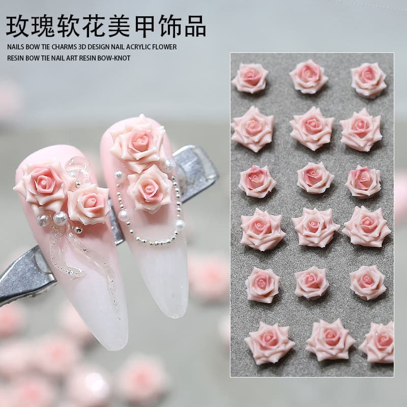 New Pink Camellia Soft Carving Nail Art Accessories Wholesale Simulation Rose Resin DIY Nail Decoration Supplies