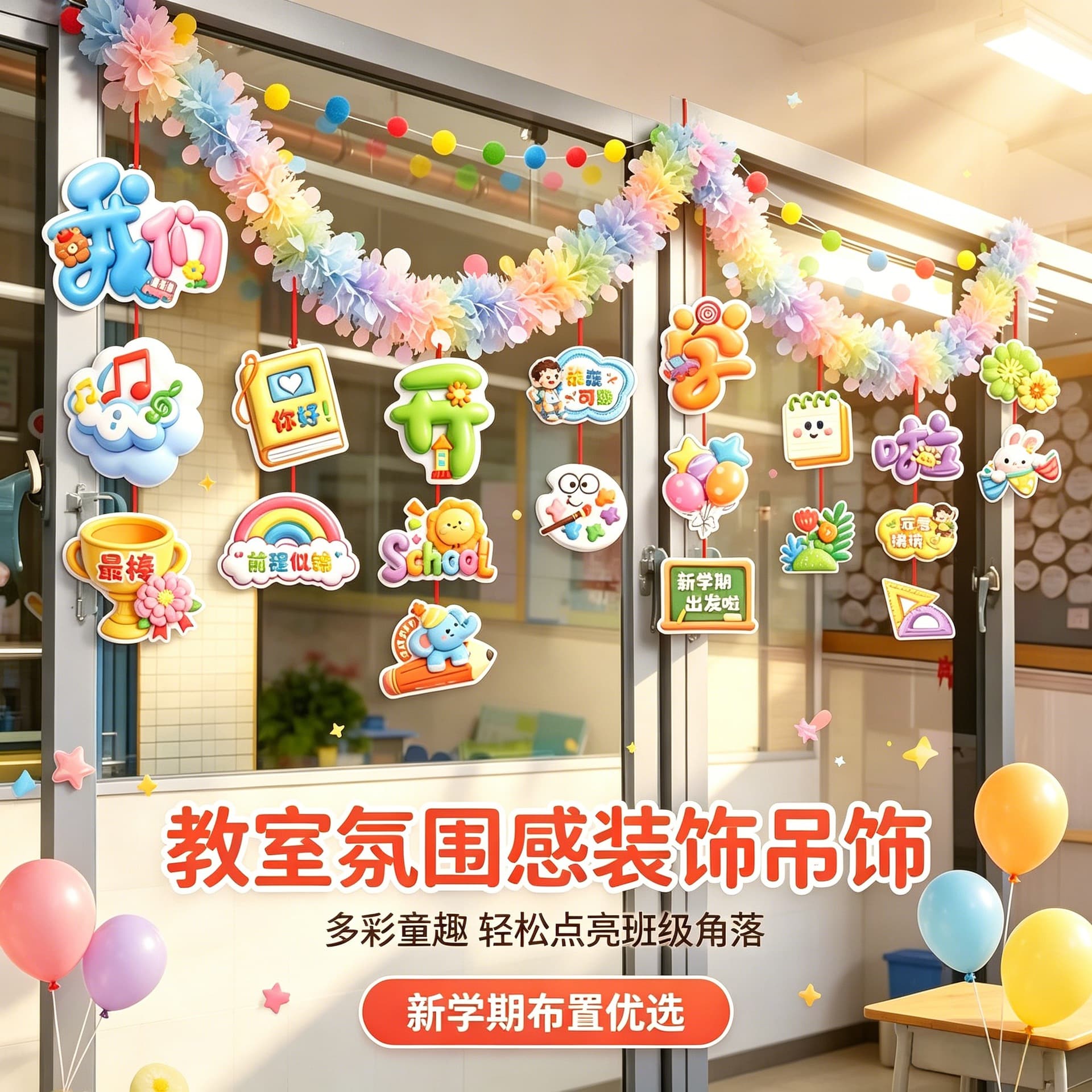 School Opening Decoration Lace Door Curtain Pendant School Kindergarten Classroom Background Wall Layout New Semester Party Decoration