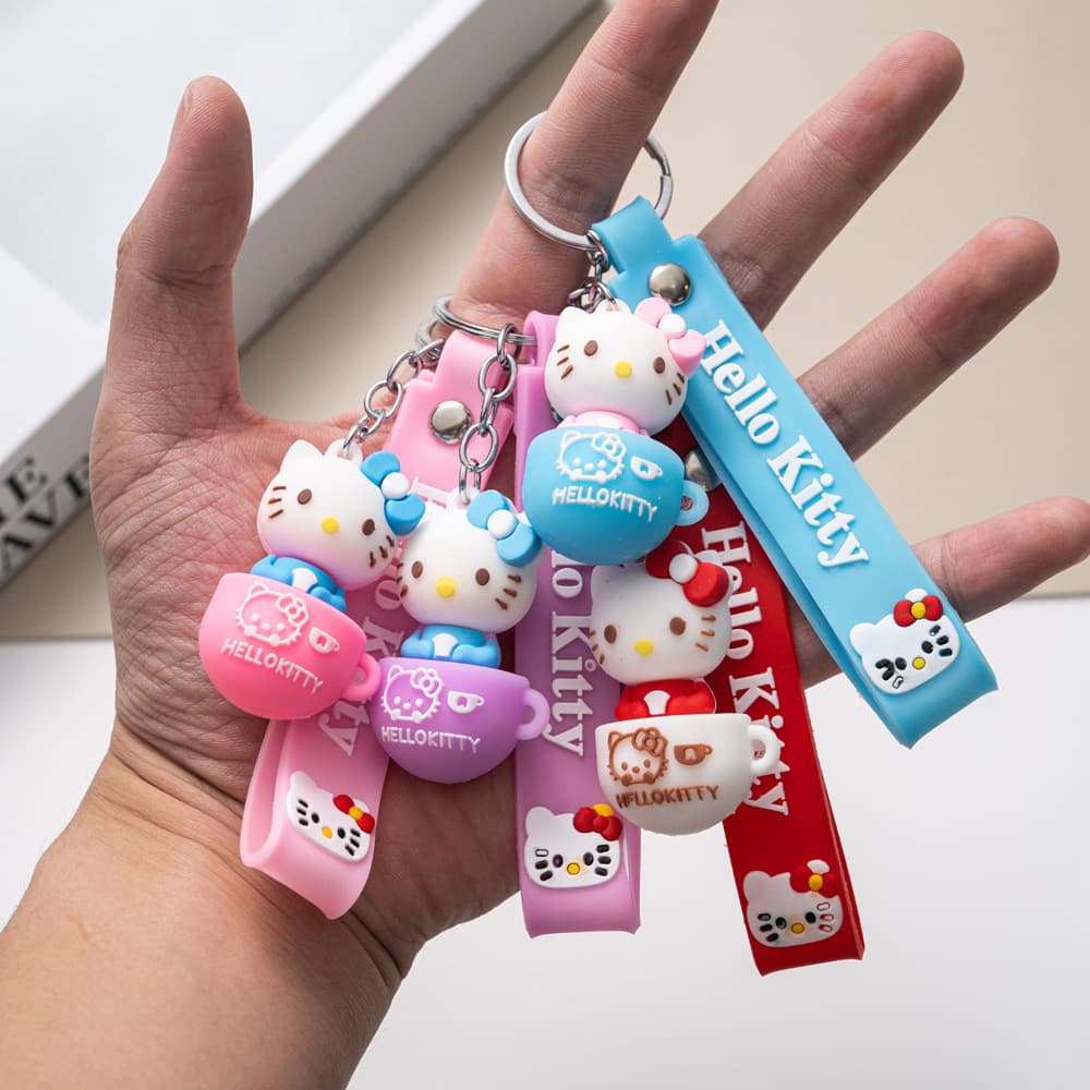 Creative Teacup Hello Kitty Cartoon Cute Keychain Pendant Backpack Pendant Girl Student Pendant Wholesale