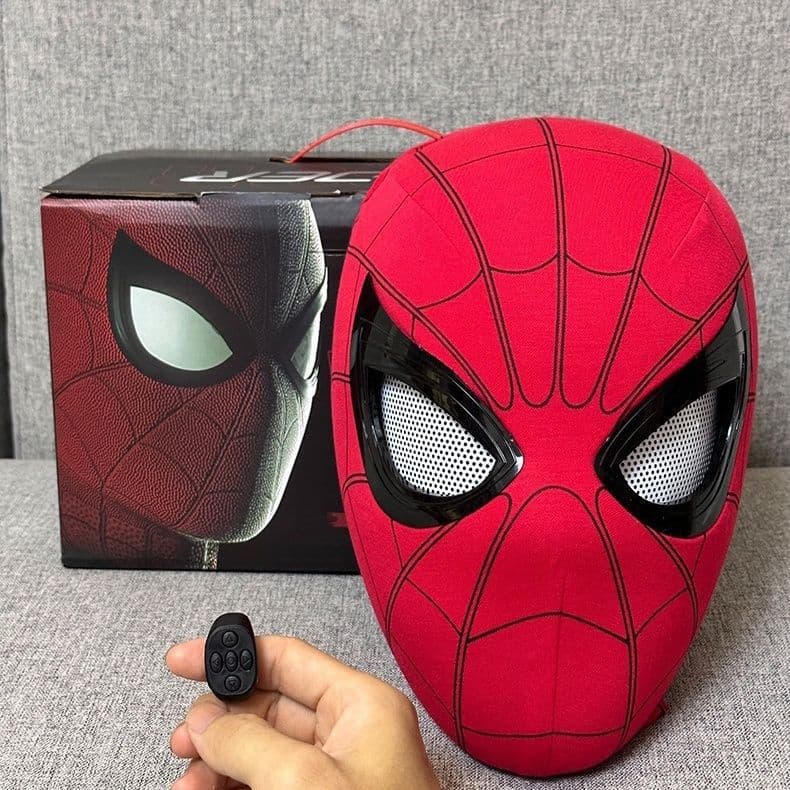Halloween Spider-Man Headpiece with Moving Eyes, Touch-Activated Glowing Cosplay Mask, Electric Light-Up Face Mask, Kids Toy