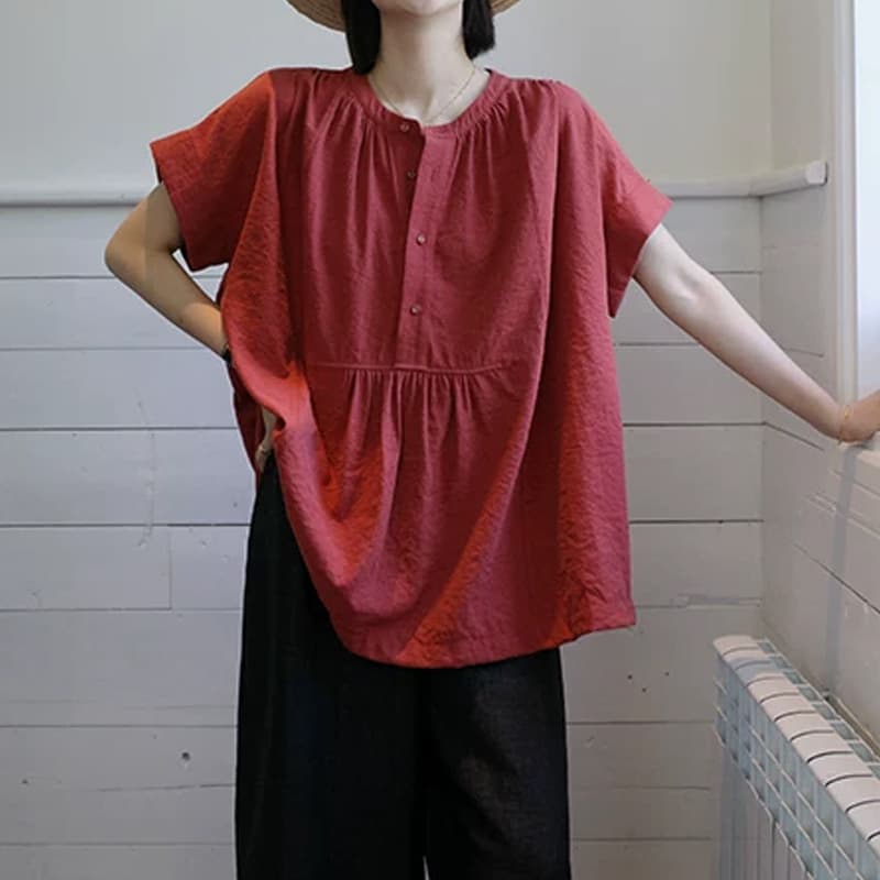 A Breath of Oxygen "Hawthorn Fruit" Oil Silk Mulberry Silk Blended Textured Round Neck Half-cardeck Japanese Baby Baby Sweater