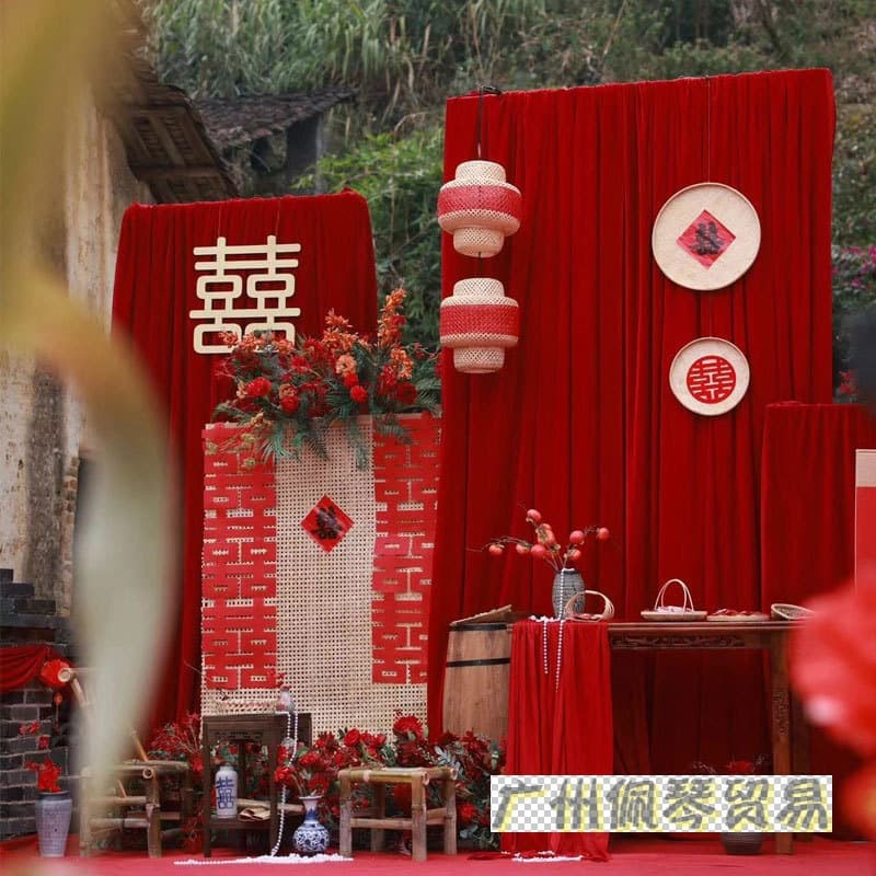 Wine Red Velvet Fabric Drape Decoration for Wedding Engagement Banquets, Red Velvet Cloth