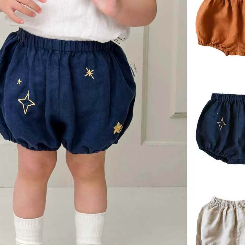 i'meng bebe Alice Baby 100% Linen Bloomer Shorts Star Embroidery Diaper Pants for Baby Boys and Girls