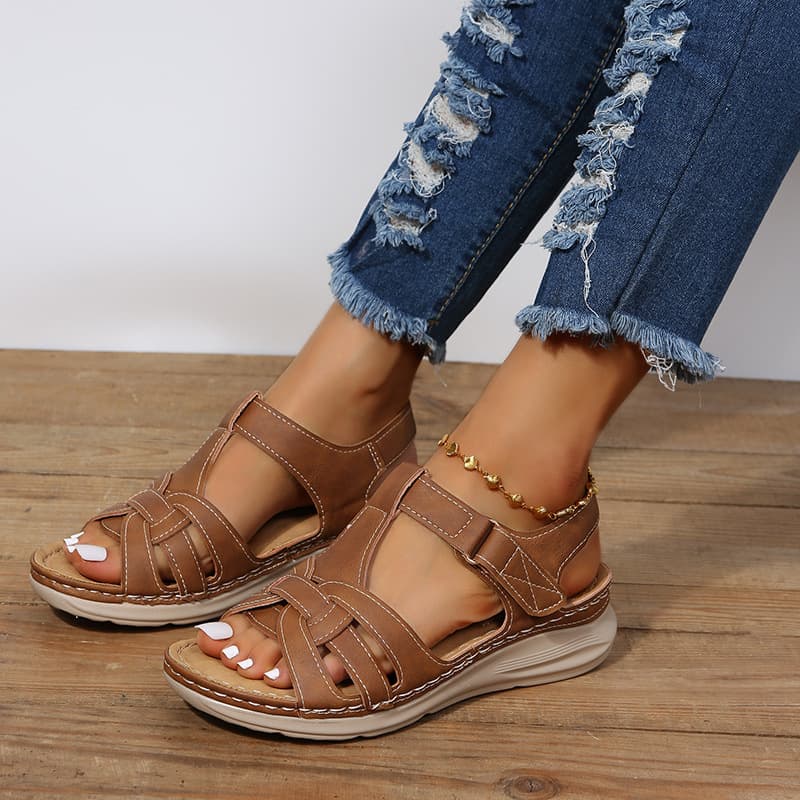 Women's Slope Heel Slippers Fashionable Open Toe Casual Comfortable Flats Slip-ons Easy To Wear Take Off