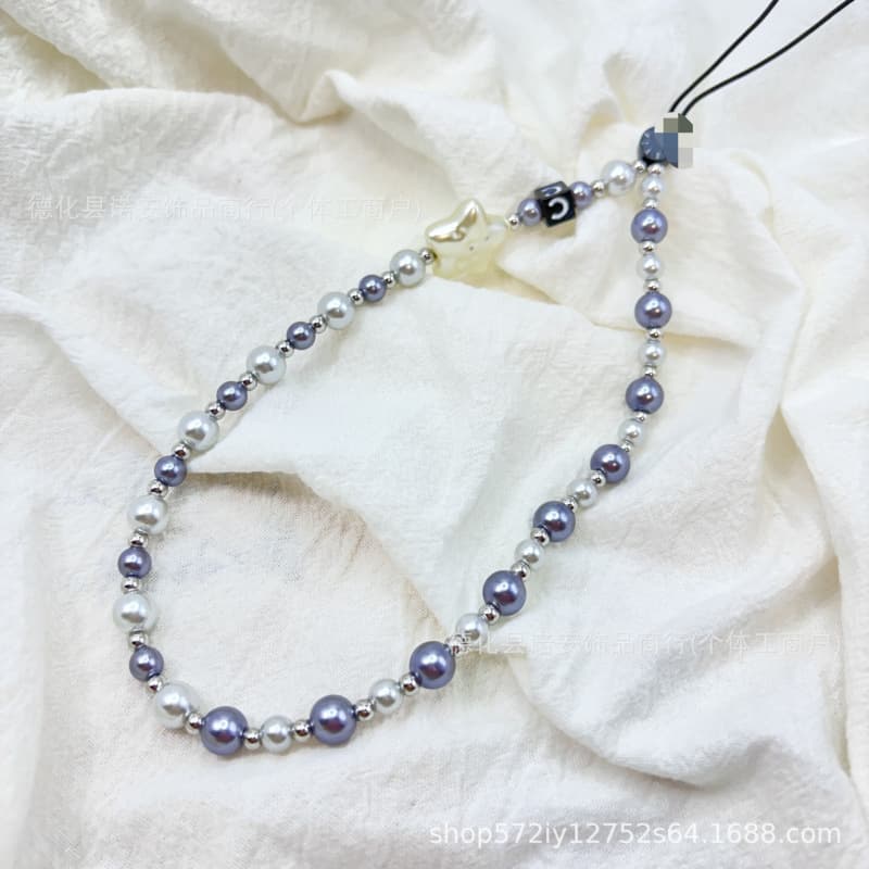 CASET Twilight Pearl Pendant with Heart-Shaped Beads, Elegant Sunset Pearl Portable Nail Strap for Phones and Cameras