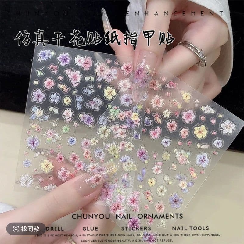 New Trendy Nail Art Stickers Simulated Colorful Dried Flower Small Floral Daisy Tiny Flower Stickers