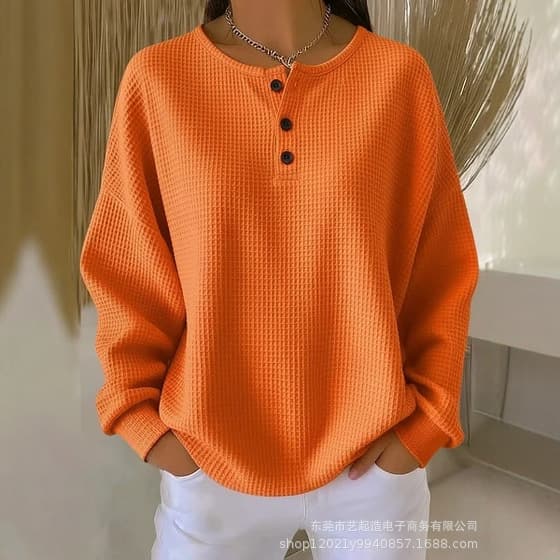 2025 new style temu best-selling 3D digital print women's holy cotton small check pattern henley collar long-sleeve sweatshirt
