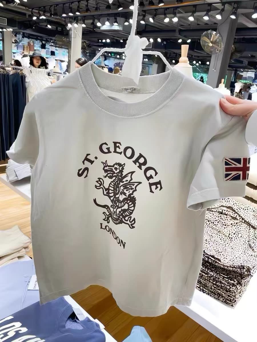 BM style new American retro ST.GEORGE dragon pattern short-sleeved T-shirt bm distressed short top for women
