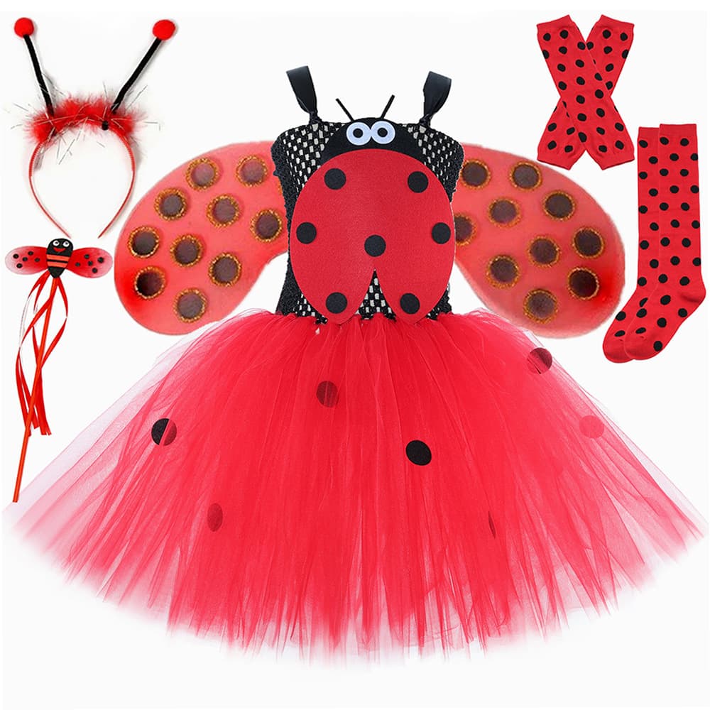Cartoon ladybug girls dress European and American children's mesh tutu skirt holiday party cospaly performance costume