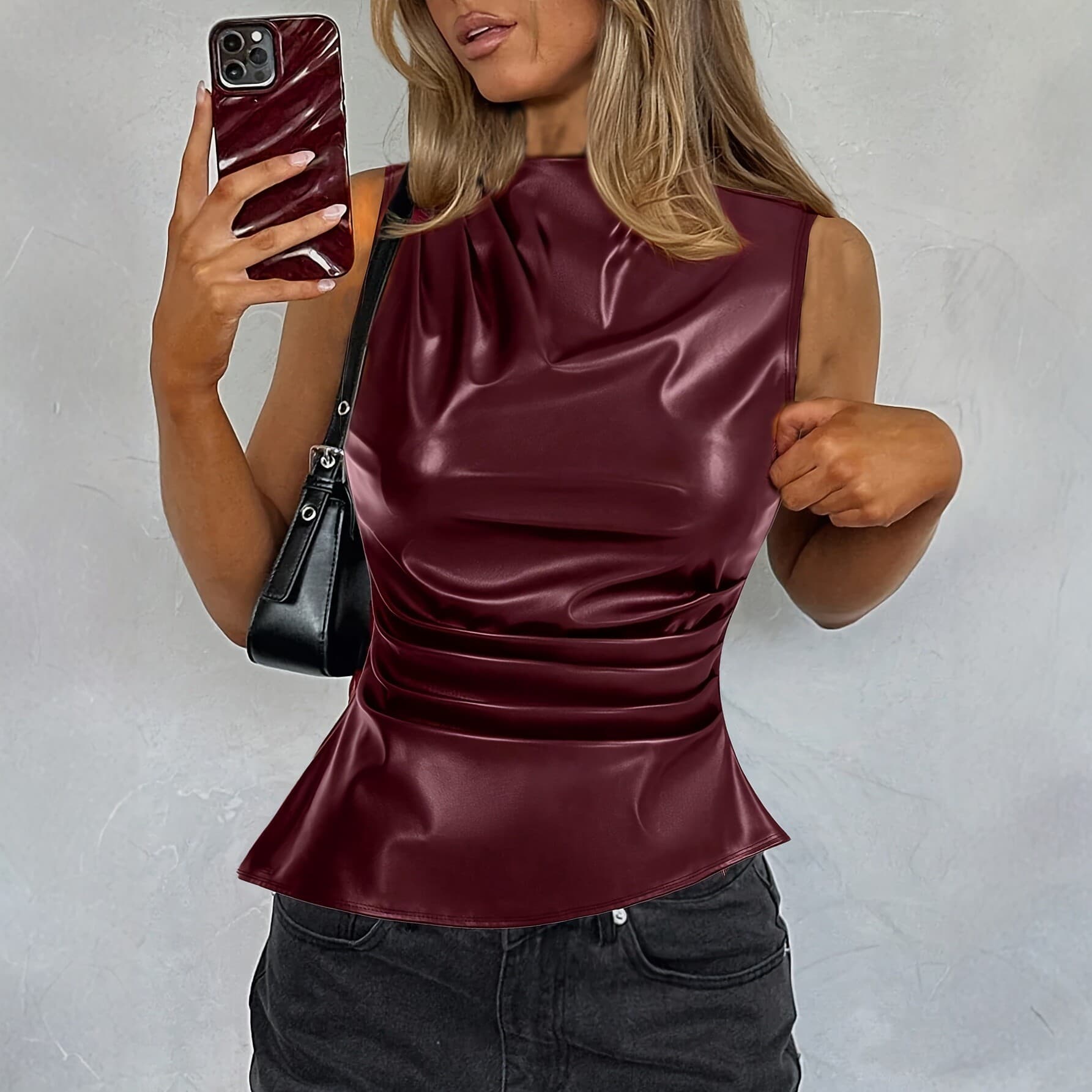 European and American Hot Girl Style Satin Sleeveless Waist-Cinching Tank Top Women Summer New Style Slimming Solid Color Top