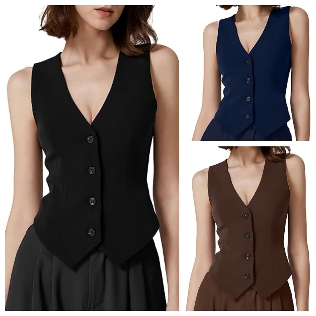 2025 New European and American Women's Vest, Fashion Sleeveless Buttoned V-Neck Crop Top, Summer Vest