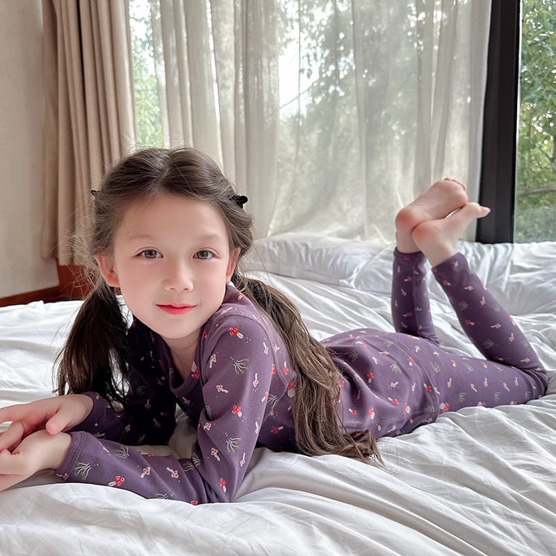 2024 Autumn/Winter Kids Thermal Underwear Set Seamless Wool Blend Loungewear Cartoon Pajamas for Baby