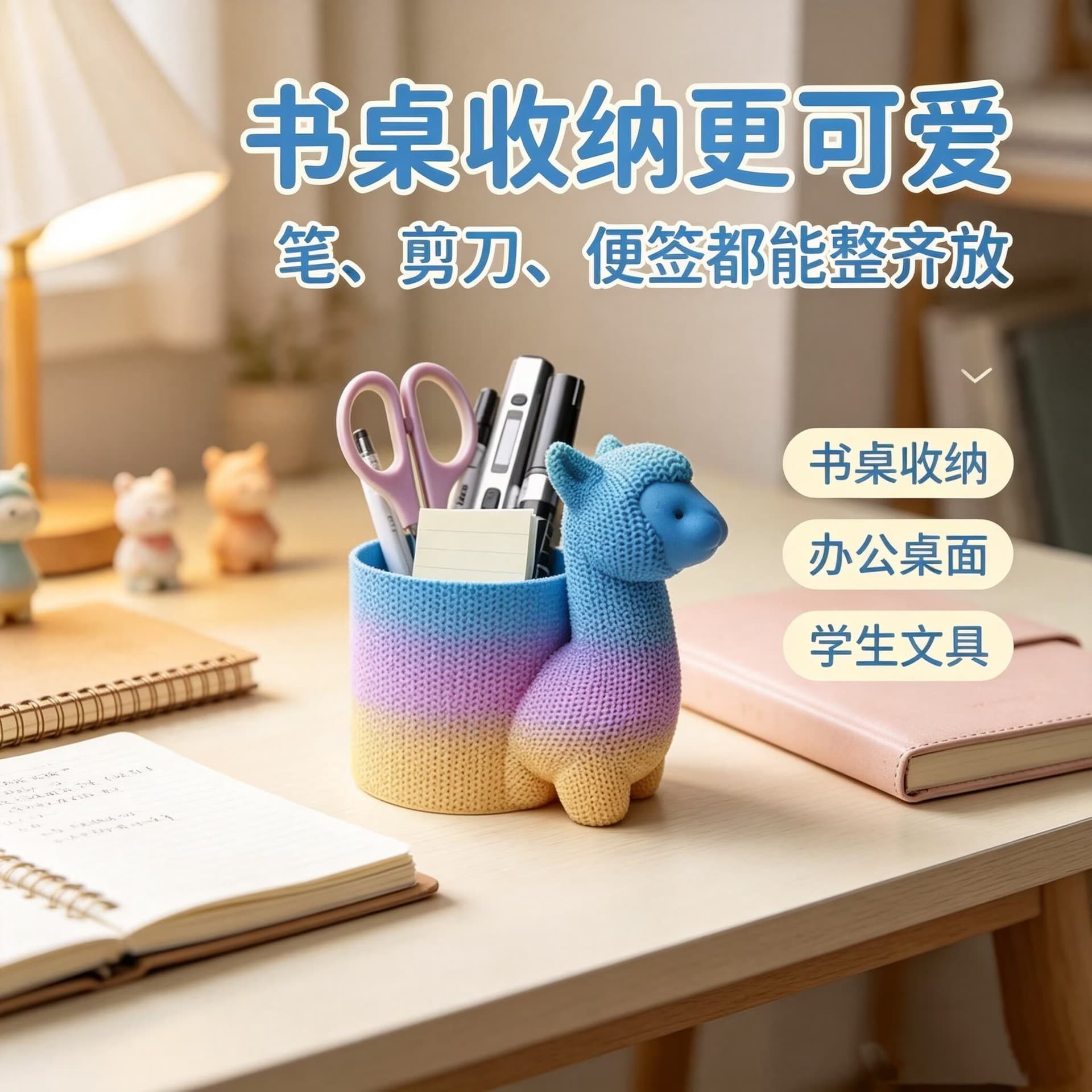 Cross-border 3D printed alpaca pen holder simple shape pen holder makeup brush storage holder home crafts desktop storage