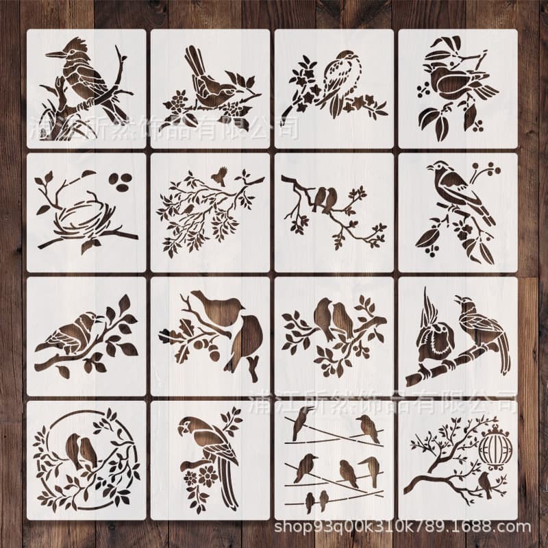 Cross-border 16 Styles Birds on Branches Chinese Style New Chinese Creative DIY Fabric Hollow Plastic Painting Journal Templates