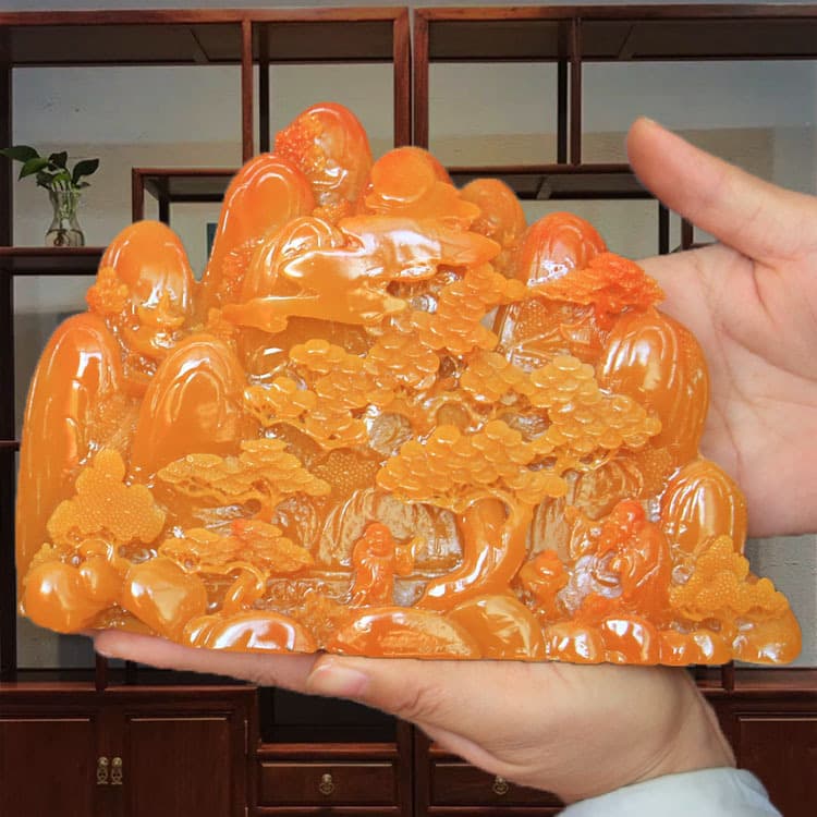 New Year of the Horse imitation yellow dragon jade landscape ornaments Chinese character living room entrance home decoration opening housewarming gift