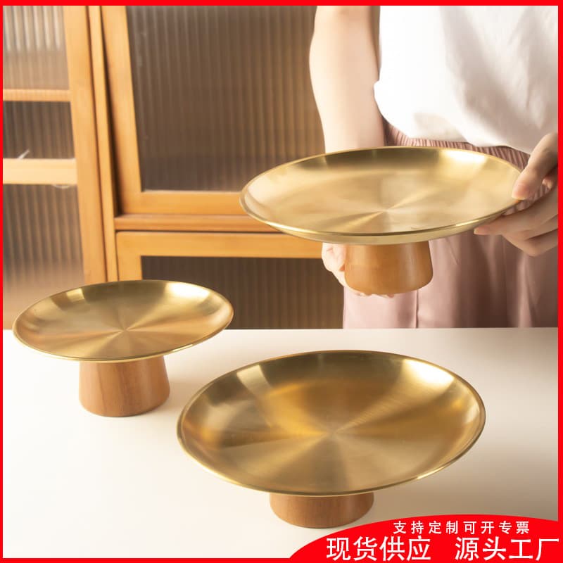 European-style Stainless Steel High-footed Tray for Candy, Dried Fruit, and Cake, Luxury Dessert Plate with Light Luxury Feel