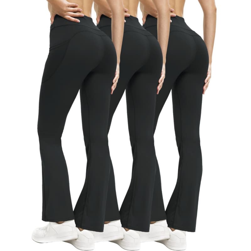 3-Piece Set of European and American Style High-Waisted Flared Pants for Pilates, Fitness, High Elasticity, Breathable, Tummy Control, Butt-Lifting, and Sports